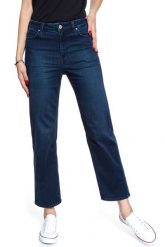 SPODNIE DAMSKIE LEE 5 POCKET WIDE LEG CLEAN WHEATON L30SRKIN 112106695. Spodnie materiałowe damskie Lee, bez wzorów, z jeansu. W wyprzedaży za 89.99 zł.