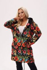 Bluza z kapturem MAKOVSKA - print w maki na czarnym tle PLUS SIZE XXL OVERSIZE. Czarne bluzy sportowe damskie Moda Size Plus Iwanek, na jesień, plus size, z bawełny. Za 329.90 zł.