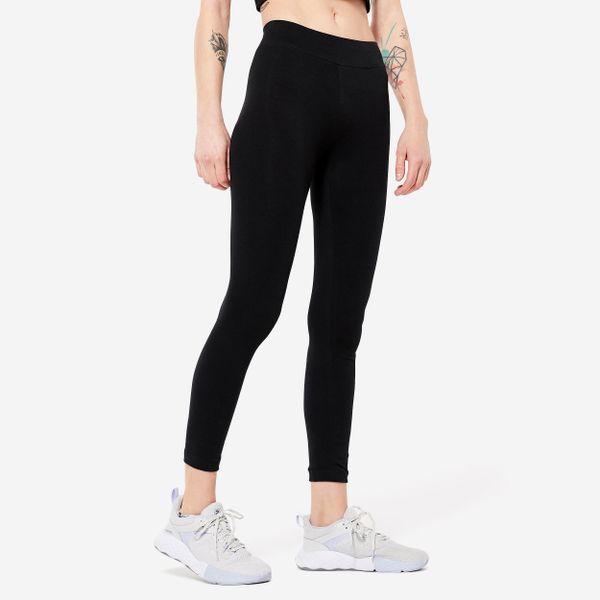 Legginsy fitness damskie Domyos slim. Czarne legginsy damskie DOMYOS, m, bez wzorów, z bawełny, na fitness i siłownię. Za 49.99 zł.