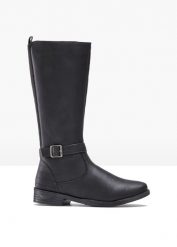 Kozaki z szeroką cholewką. Czarne kozaki damskie bonprix, ze skóry, bez obcasa. Za 189.99 zł.
