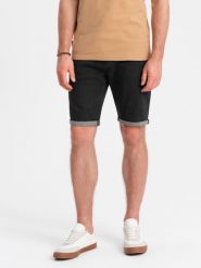 Szorty jeansowe męskie z podwiniętymi nogawkami – czarne V4 OM-SRDS-0134 - XXL. Czarne szorty męskie Ombre Clothing, z bawełny, bez kołnierzyka. W wyprzedaży za 79.99 zł.