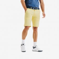 Second Life - Spodenki do golfa chino męskie Inesis MW500 - Stan Doskonały. Żółte szorty męskie INESIS, z bawełny, bez kołnierzyka. Za 40.99 zł.