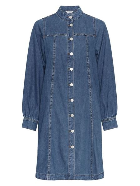 MOSS COPENHAGEN Sukienka dżinsowa "Rylan" w kolorze niebieskim rozmiar: M/L. Niebieskie sukienki damskie MOSS COPENHAGEN, na co dzień, l, bez wzorów, z bawełny, bez kołnierzyka, bez ramiączek, midi, proste. Za 217.99 zł.