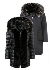 Heine Dwustronny płaszcz puchowy w kolorze czarnym rozmiar: 36. Czarne płaszcze damskie Heine, bez wzorów, z puchu. Za 170.07 zł.