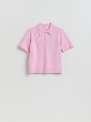 Wełniany sweter polo - pastelowy róż. Czerwone swetry klasyczne damskie Reserved, l, z wełny, bez kołnierzyka. Za 149.99 zł.