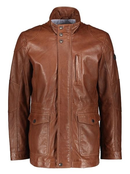 Bugatti Skórzana kurtka w kolorze jasnobrązowym rozmiar: 60. Brązowe kurtki męskie Bugatti, bez wzorów, ze skóry, bez kaptura. Za 884.73 zł.