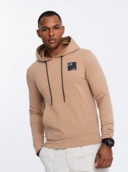 Męska bluza z kapturem kangurka z logotypem – brązowa V3 OM-SSNZ-0162 - XXL. Brązowe bluzy z kapturem męskie Ombre Clothing, l, z bawełny. W wyprzedaży za 99.99 zł.