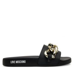 Klapki LOVE MOSCHINO. Czarne klapki damskie Love Moschino, bez wzorów, bez obcasa. Za 489.99 zł.