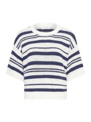 MOSS COPENHAGEN Sweter "Hannalie" w kolorze granatowo-kremowym rozmiar: L/XL. Brązowe swetry klasyczne damskie MOSS COPENHAGEN, l, z bawełny, bez kołnierzyka. Za 189.29 zł.