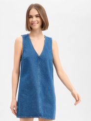 EDITED Dżinsowa sukienka damska - Xristina Kobiety Bawełna (100%) niebieski, L. Niebieskie sukienki damskie Edited, na lato, l, bez wzorów, z bawełny, bez kołnierzyka, bez ramiączek, koszulowe. Za 349.95 zł.