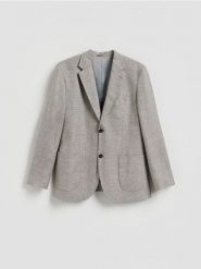 Marynarka slim fit z lnem - ciemnoszary. Szare marynarki męskie Reserved, bez wzorów, z tkaniny. Za 359.99 zł.