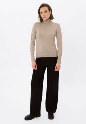 Szerokie spodnie R-ESTA TALL. Czarne spodnie materiałowe damskie Volcano, bez wzorów, z bawełny, eleganckie. Za 149.99 zł.