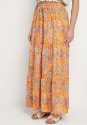 Pomarańczowa Rozkloszowana Spódnica z Wysokim Stanem ze Wzorem Paisley Nevrisa. Brązowe spódniczki damskie Born2be, l, bez wzorów, eleganckie, z podwyższonym stanem, maxi, proste. Za 49.99 zł.