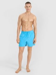 4F Spodenki plażowe męskie - turkusowe M. Niebieskie szorty męskie 4f, na lato, bez wzorów, z materiału, wakacyjne. Za 79.99 zł.