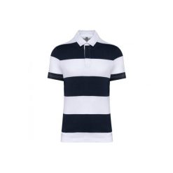 Koszulka polo w paski Kariban. Niebieskie bluzki damskie KARIBAN, bez wzorów, bez kołnierzyka, bez ramiączek. Za 174.50 zł.