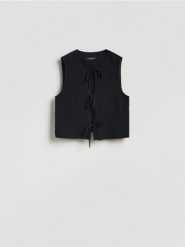 Kamizelka z wiskozą - czarny. Czarne kamizelki damskie Reserved, l, z tkaniny. Za 99.99 zł.
