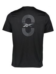 Reebok Koszulka "GFX" w kolorze czarnym do biegania rozmiar: M. Czarne t-shirty sportowe męskie Reebok, m, z materiału, bez ramiączek, do biegania. Za 52.67 zł.
