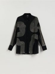 Koszula z ozdobnymi detalami - czarny. Czarne koszule damskie Reserved, l, bez wzorów, z tkaniny, bez kołnierzyka, bez ramiączek. Za 259.99 zł.