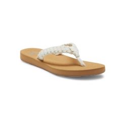 Klapki plażowe dla Kobiety PORTO Biały. Brązowe klapki damskie Roxy, bez wzorów, z bawełny, bez obcasa. Za 129.99 zł.