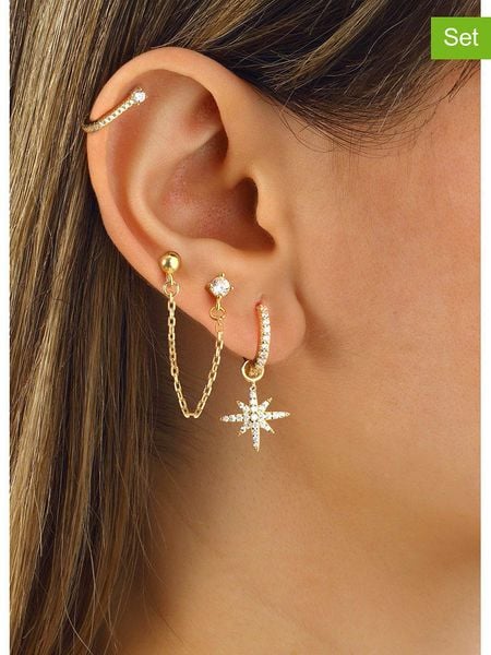 Miu Silver Pozłacane kolczyki (3 szt.) z cyrkoniami rozmiar: onesize. Szare kolczyki damskie Miu Silver, z cyrkonią, pozłacane. Za 130.99 zł.