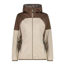 Ultralekka wodoodporna kurtka softshell damska CMP. Brązowe kurtki damskie CMP, s, bez wzorów, z materiału, z kapturem. Za 342.50 zł.
