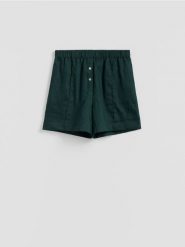 Lniane szorty - zielony. Zielone szorty damskie Reserved, bez wzorów. Za 149.99 zł.