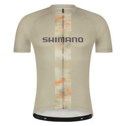 Koszulka rowerowa z krótkim rękawem LOGO, beżowa. Brązowe t-shirty sportowe męskie SHIMANO, l, z materiału, bez ramiączek, rowerowe. Za 368.00 zł.