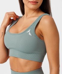 Stanik fitness cardio Carpatree Rib bezszwowy. Zielone biustonosze sportowe damskie Carpatree, bez wzorów, z elastanu. Za 119.99 zł.