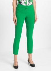 Spodnie 7/8 z bengaliny. Zielone spodnie materiałowe damskie bonprix, bez wzorów. Za 169.99 zł.