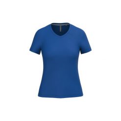 Damska koszulka z dekoltem w szpic Kariban. Niebieskie t-shirty damskie KARIBAN, s, bez wzorów, z bawełny, bez kołnierzyka. Za 102.00 zł.