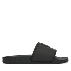 Klapki KARL LAGERFELD. Czarne klapki damskie Karl Lagerfeld, bez wzorów, bez obcasa. Za 359.99 zł.