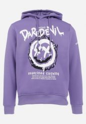 Fioletowa Bluza z Nadrukiem i Kapturem Caladara. Fioletowe bluzy z kapturem męskie Born2be, m, z dzianiny. Za 74.99 zł.