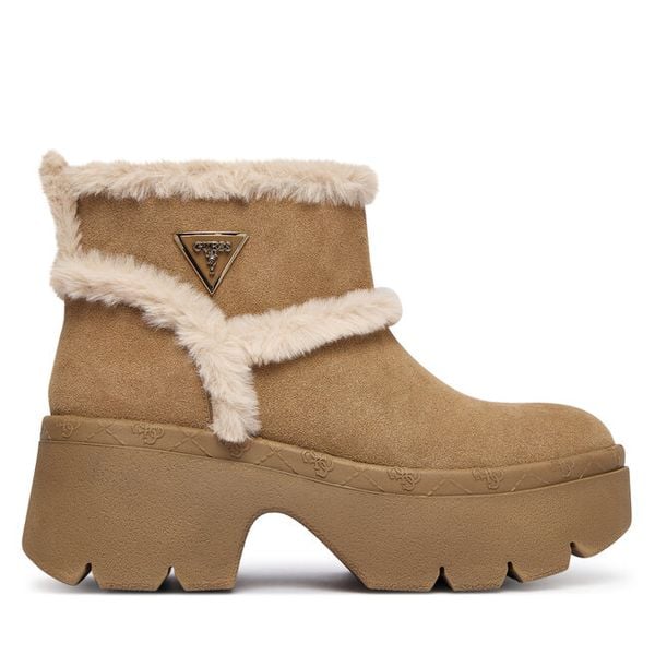 Botki Guess. Brązowe botki damskie Guess, bez obcasa, na słupku, bez zapięcia. Za 419.99 zł.