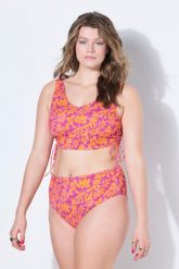 Damskie Góra od bikini miękkie miseczki neonowe kwiaty boczne marszczenia. Brązowe bikini damskie Ulla Popken, bez wzorów, plus size. Za 139.99 zł.