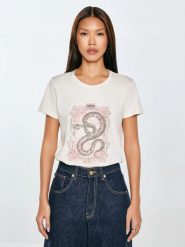 Koszulka damska z nadrukiem kremowa Rellsa 103. Białe t-shirty damskie Big Star, l, bez wzorów, z dzianiny, bez ramiączek. Za 89.99 zł.