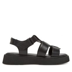 Sandały Lasocki. Czarne sandały damskie Lasocki, bez wzorów, bez obcasa, na koturnie. Za 179.99 zł.