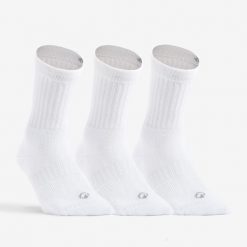 Second Life - Skarpety sportowe tenis RS500 wysokie 3 pary - Stan Doskonały. Białe skarpetki męskie Decathlon, bez wzorów, z bawełny. Za 28.99 zł.