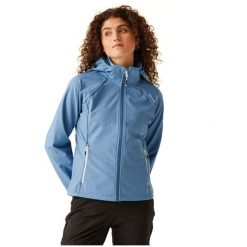 Kurtka softshell turystyczna damska Regatta Bourda. Niebieskie kurtki softshell damskie Regatta, bez wzorów, z softshellu, bez kaptura. Za 217.90 zł.