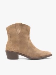 Beżowe botki kowbojki. Brązowe botki damskie Ryłko, na jesień, ze skóry, eleganckie, za kostkę, bez obcasa, na obcasie, bez zapięcia. Za 499.99 zł.