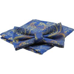 Mucha Męska z Poszetką, Niebiesko-Złota, Wzór Orientalny - Alties. Niebieskie krawaty i muchy męskie Alties, bez wzorów, eleganckie. Za 54.00 zł.