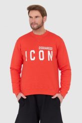 DSQUARED2 Czerwona bluza męska z dużym białym logo icon. Czerwone bluzy bez kaptura męskie Dsquared2, l. W wyprzedaży za 799.99 zł.