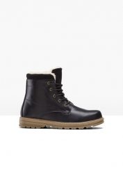 Kozaki sznurowane. Czarne buty zimowe męskie bonprix, ze skóry, bez zapięcia. Za 159.99 zł.
