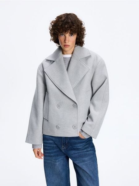 Flauszowy płaszcz oversize - jasnoszary. Szare płaszcze damskie Reserved, l, bez wzorów, z tkaniny. Za 259.99 zł.