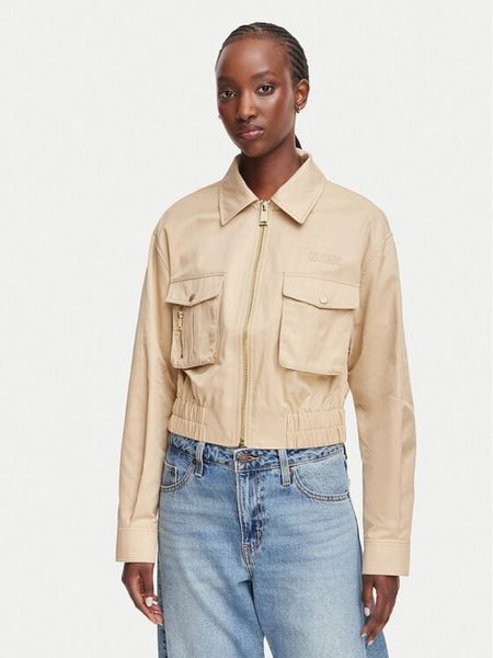 Guess Kurtka przejściowa W6YL20 W2910 Beżowy Regular Fit. Brązowe kurtki damskie Guess, xl, z aplikacjami, z bawełny, bez kaptura. Za 614.99 zł.