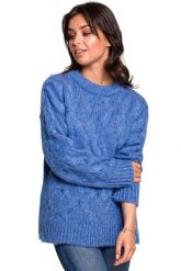 Sweter damski wełniany luźny fason ciepły puszysty niebieski. Niebieskie swetry klasyczne damskie Sukienki.shop, na zimę, l, z jeansu, bez kołnierzyka. Za 245.00 zł.
