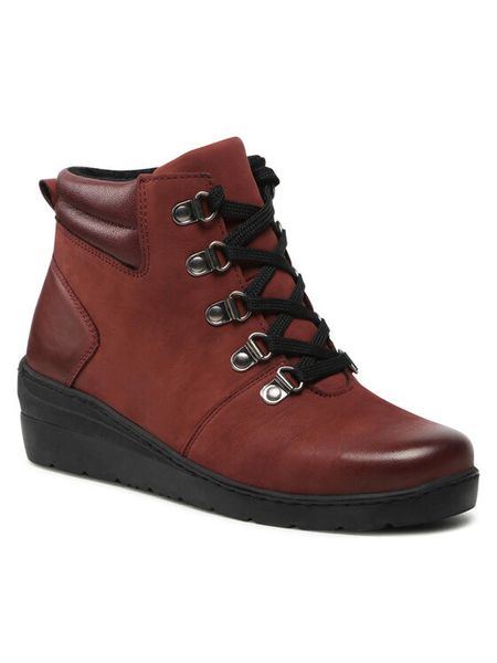 Go Soft Trzewiki WI23-WARUNA-03 Bordowy. Czerwone botki damskie GO SOFT, ze skóry, bez obcasa, na koturnie, bez zapięcia. Za 249.99 zł.