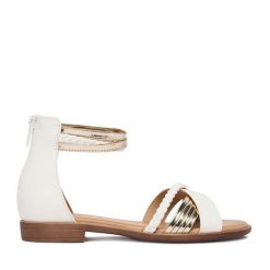 Sandały JENNY. Białe sandały damskie Jenny, bez wzorów, bez obcasa, na płaskiej podeszwie. Za 99.99 zł.