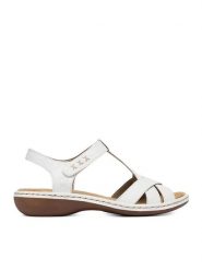 Rieker Sandały CEO-65919-80 Biały. Białe sandały damskie Rieker, bez wzorów, ze skóry, bez obcasa, na płaskiej podeszwie. Za 319.99 zł.