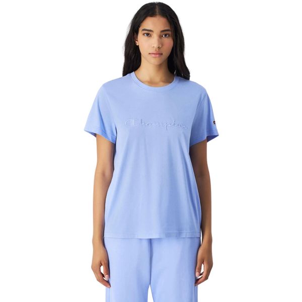 Koszulka damska Champion SS Tee 117650. Niebieskie t-shirty damskie CHAMPION, bez wzorów, bez kołnierzyka. Za 87.00 zł.