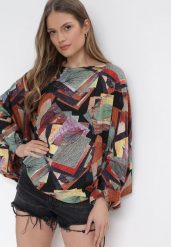 Czarno-Zielona 3w1 Bluzka Kombinezon i Spodnie z Geometrycznym Wzorem i Szerokimi Nogawkami Madelinn. Czarne bluzki damskie Born2be, bez wzorów, z tkaniny. Za 44.99 zł.